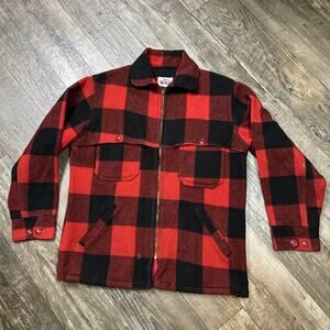 VTG 70s Woolrich Red Black Buffalo Plaid Wool Mackinaw Full Zip Jacket Sz 40